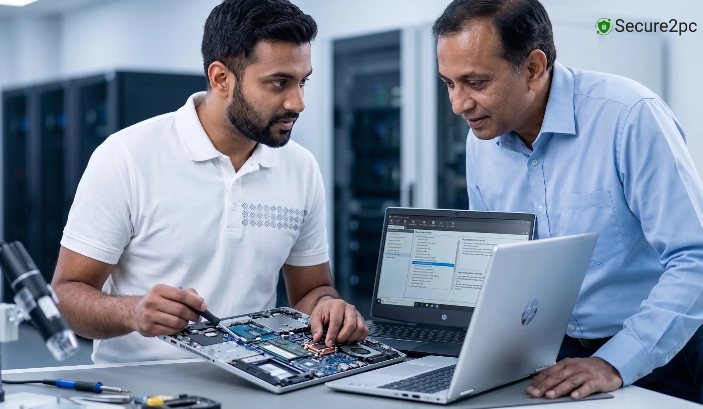 Professional technician performing expert HP laptop motherboard repair and diagnosis in Pune